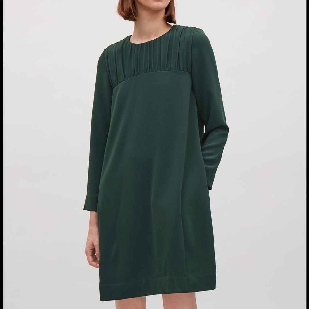 COS Trapeze Long Sleeve Knee Length Dress Size 6 Dark Green